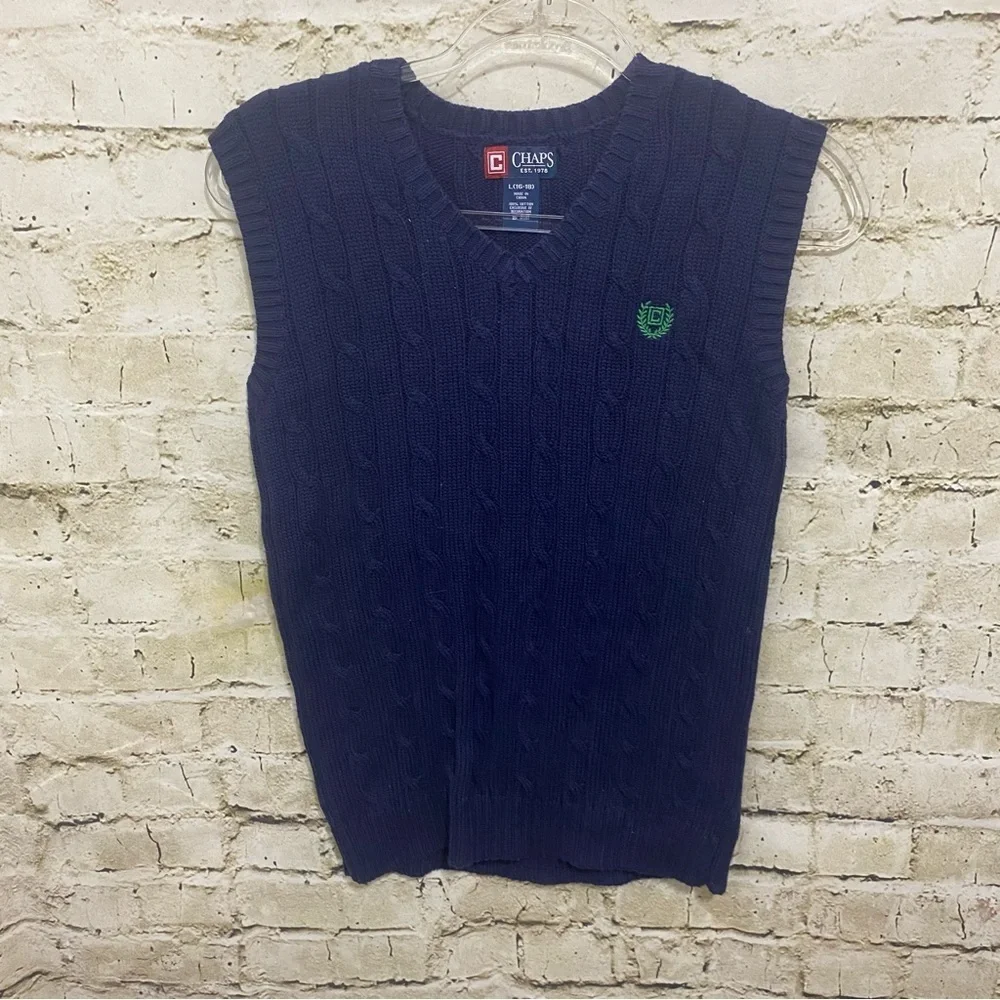 Chaps Navy Blue Cotton Cable Knit Sweater Vest